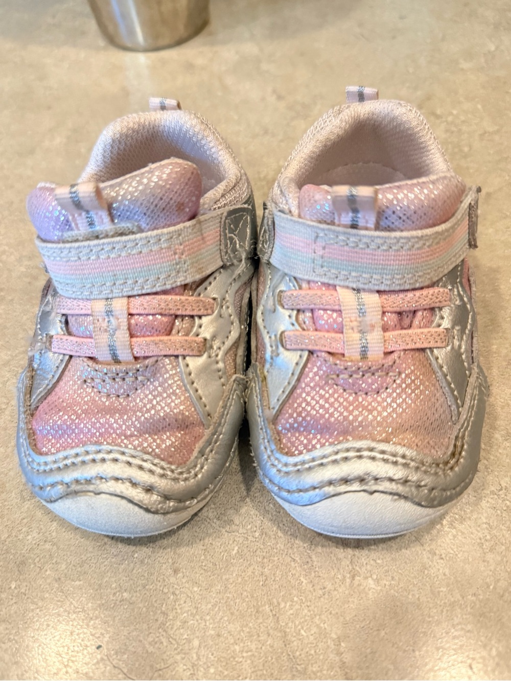 Stride Rite Pink and Silver Baby Walker Sneakers